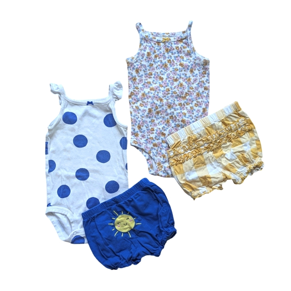 Carter's Tank Bodysuit with Shorts Set in Polka Dot Floral Plaid - Size 12M